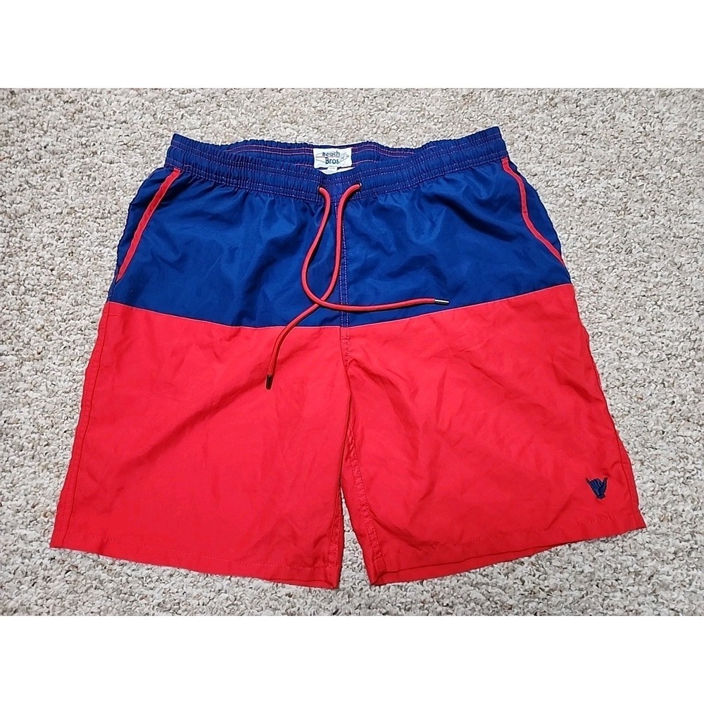 Beach Bros Men's Swim Trunk‎ Quickdry Elastic Waist Colorblock Navy/Red Size XXL